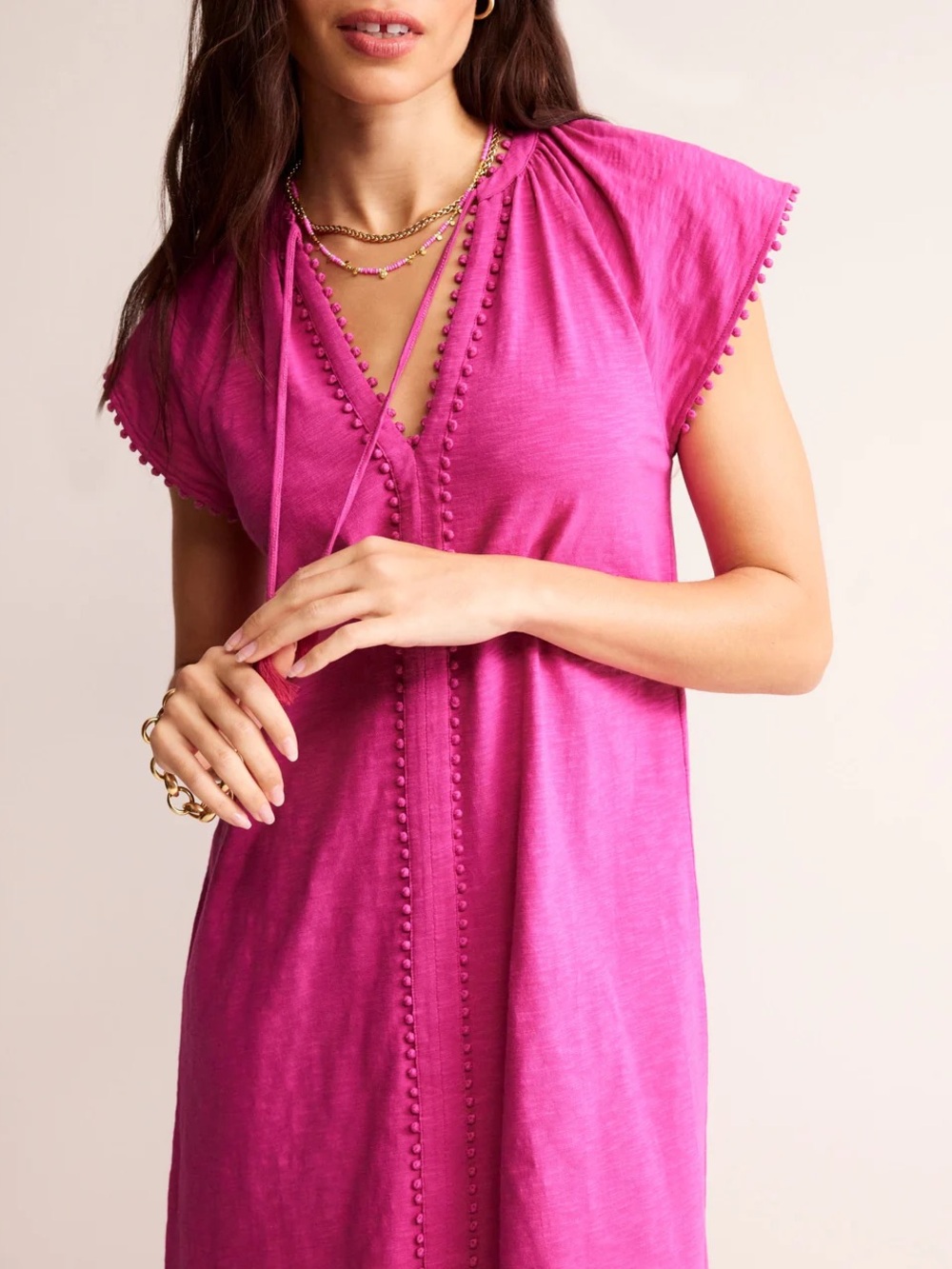 Boden Millie Pom Cotton Dress Long - Picture 2 of 14